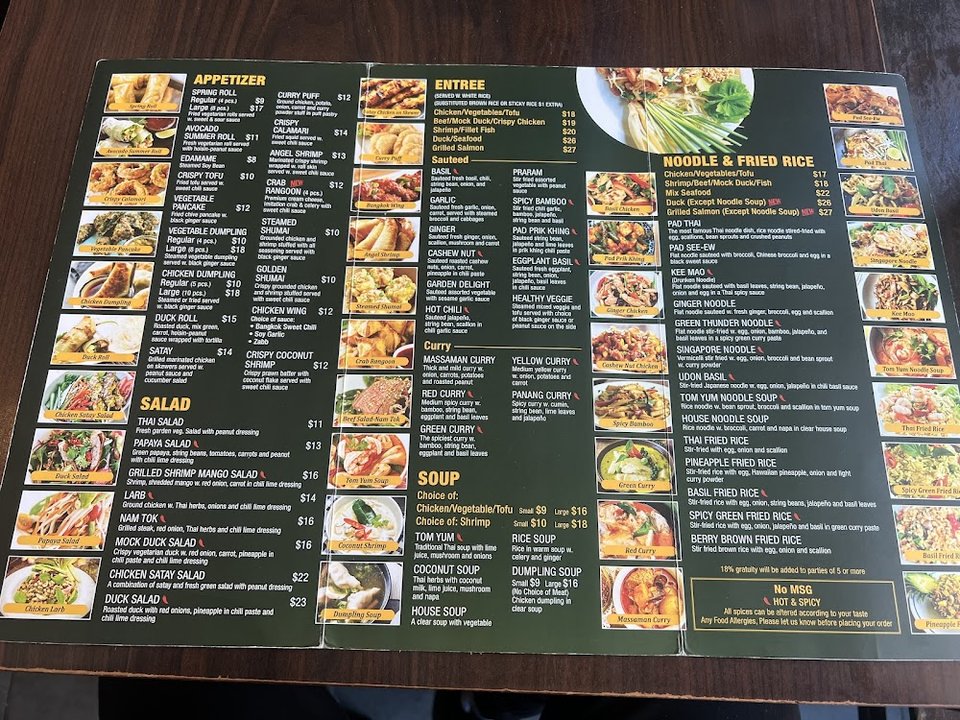 Lunch special menu beside Thai dishes.